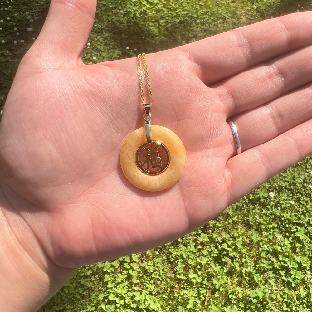 Gold Good Fortune Jade Pendant Necklace